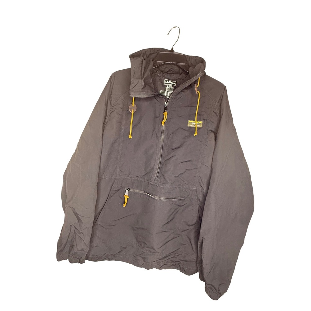 L.L.Bean Mountain Classic Anorak Men's L Black Utility Hooded Windbreaker 501342